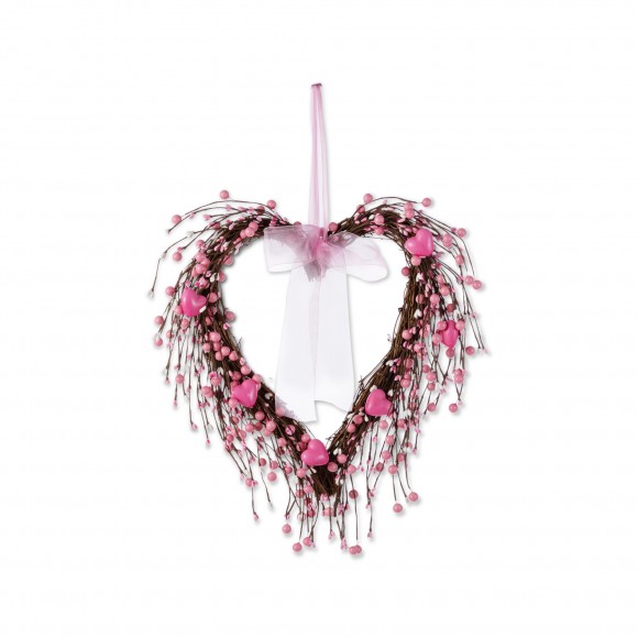 Glitzhome 17"H Valentine's Pink Berry Heart Wreath