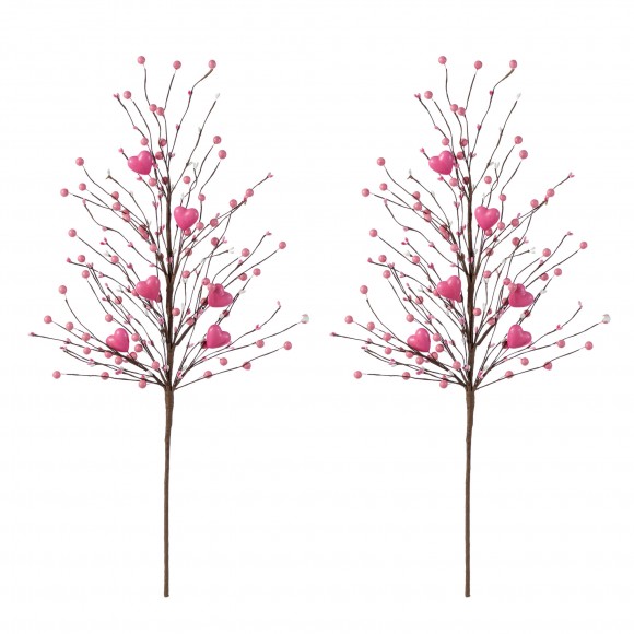 Glitzhome Set of 2 28"H Valentine's Pink Berry &Heart Picks