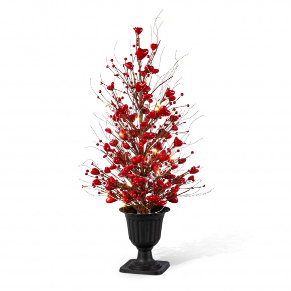 Glitzhome 36"H Valentine's Lighted Red Berry Heart Urn Porch Tree，w/Timer