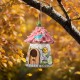 Glitzhome 9"H Resin Pink Roof Outdoor Garden Birdhouse