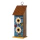 Glitzhome 15"H Washed Blue 2-Tiered Solid Wood and Metal Daisy Decorative Outdoor Garden Birdhouse