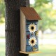 Glitzhome 15"H Washed Blue 2-Tiered Solid Wood and Metal Daisy Decorative Outdoor Garden Birdhouse