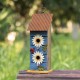 Glitzhome 15"H Washed Blue 2-Tiered Solid Wood and Metal Daisy Decorative Outdoor Garden Birdhouse