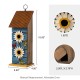 Glitzhome 15"H Washed Blue 2-Tiered Solid Wood and Metal Daisy Decorative Outdoor Garden Birdhouse