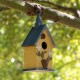 Glitzhome 12.25"H Washed Yellow Distressed Solid Wood Cottage Garden Birdhouse with Bees and Flowers