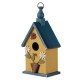 Glitzhome 12.25"H Washed Yellow Distressed Solid Wood Cottage Garden Birdhouse with Bees and Flowers