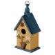 Glitzhome 12.25"H Washed Yellow Distressed Solid Wood Cottage Garden Birdhouse with Bees and Flowers