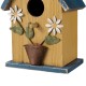 Glitzhome 12.25"H Washed Yellow Distressed Solid Wood Cottage Garden Birdhouse with Bees and Flowers