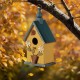 Glitzhome 12.25"H Washed Yellow Distressed Solid Wood Cottage Garden Birdhouse with Bees and Flowers