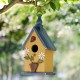 Glitzhome 12.25"H Washed Yellow Distressed Solid Wood Cottage Garden Birdhouse with Bees and Flowers