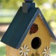 Glitzhome 12.25"H Washed Yellow Distressed Solid Wood Cottage Garden Birdhouse with Bees and Flowers