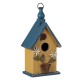Glitzhome 12.25"H Washed Yellow Distressed Solid Wood Cottage Garden Birdhouse with Bees and Flowers