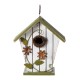 Glitzhome 8.75"H Distressed Solid Wood Decorative Outdoor Garden Birdhouse with 3D Flower
