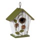 Glitzhome 8.75"H Distressed Solid Wood Decorative Outdoor Garden Birdhouse with 3D Flower
