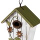 Glitzhome 8.75"H Distressed Solid Wood Decorative Outdoor Garden Birdhouse with 3D Flower