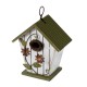Glitzhome 8.75"H Distressed Solid Wood Decorative Outdoor Garden Birdhouse with 3D Flower