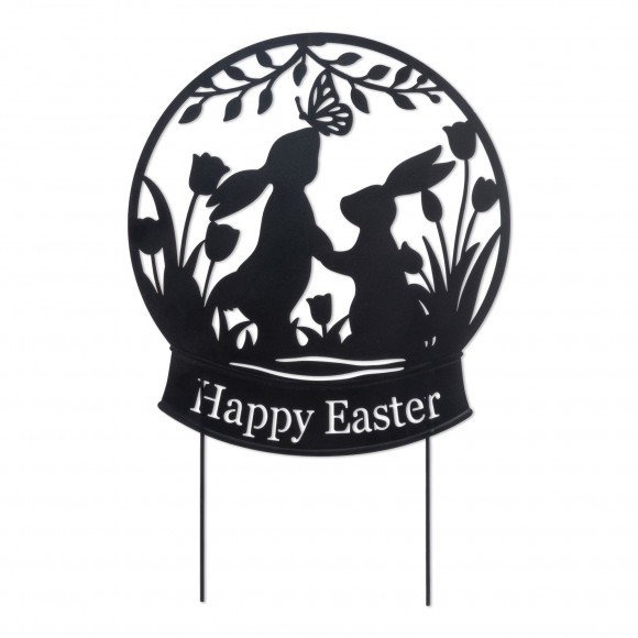 Glitzhome 30"H Easter Metal Silhouette Bunny Couple Yard Stake/Wall Decor (KD Two Function)