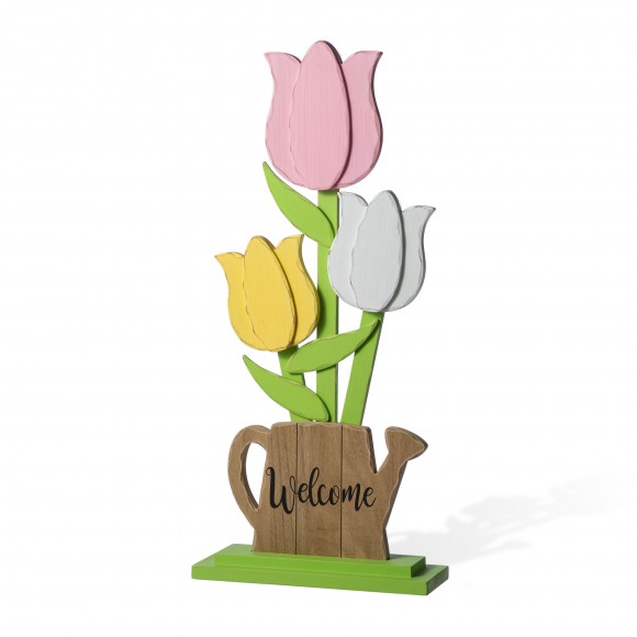 Glitzhome 30"H Easter Wooden Tulip Porch Decor (KD)