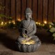 Glitzhome 20.5"H Zen Style Concrete Meditating Buddha Statue Polyresin Outdoor Fountain with Pump and LED Light (KD)