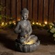 Glitzhome 20.5"H Zen Style Concrete Meditating Buddha Statue Polyresin Outdoor Fountain with Pump and LED Light (KD)