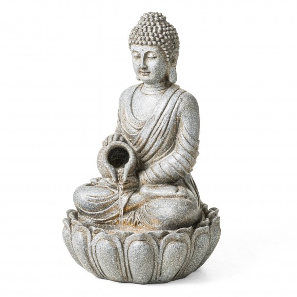 Glitzhome 20.5"H Zen Style Concrete Meditating Buddha Statue Polyresin Outdoor Fountain with Pump and LED Light (KD)