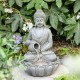 Glitzhome 20.5"H Zen Style Concrete Meditating Buddha Statue Polyresin Outdoor Fountain with Pump and LED Light (KD)