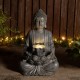 Glitzhome 23.25"H Zen Style Concrete Meditating Buddha Statue Polyresin Outdoor Fountain with Pump and LED Light (KD)