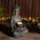 Glitzhome 23.25"H Zen Style Concrete Meditating Buddha Statue Polyresin Outdoor Fountain with Pump and LED Light (KD)