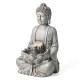 Glitzhome 23.25"H Zen Style Concrete Meditating Buddha Statue Polyresin Outdoor Fountain with Pump and LED Light (KD)