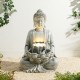 Glitzhome 23.25"H Zen Style Concrete Meditating Buddha Statue Polyresin Outdoor Fountain with Pump and LED Light (KD)