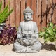 Glitzhome 23.25"H Zen Style Concrete Meditating Buddha Statue Polyresin Outdoor Fountain with Pump and LED Light (KD)