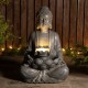 Glitzhome 28.25"H Zen Style Concrete Meditating Buddha Statue Polyresin Outdoor Fountain with Pump and LED Light (KD)