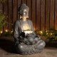 Glitzhome 28.25"H Zen Style Concrete Meditating Buddha Statue Polyresin Outdoor Fountain with Pump and LED Light (KD)