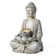 Glitzhome 28.25"H Zen Style Concrete Meditating Buddha Statue Polyresin Outdoor Fountain with Pump and LED Light (KD)