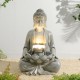 Glitzhome 28.25"H Zen Style Concrete Meditating Buddha Statue Polyresin Outdoor Fountain with Pump and LED Light (KD)