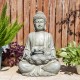 Glitzhome 28.25"H Zen Style Concrete Meditating Buddha Statue Polyresin Outdoor Fountain with Pump and LED Light (KD)