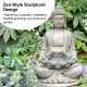 Glitzhome 28.25"H Zen Style Concrete Meditating Buddha Statue Polyresin Outdoor Fountain with Pump and LED Light (KD)