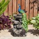 Glitzhome 20.5"H 4-Tierd Peacock w/Stacked Stone Polyresin Outdoor Fountain with Pump and LED Light (KD)