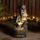 Glitzhome 22.75"H 4-Tiered Concrete Fairy Polyresin Outdoor Fountain with Pump and LED Light (KD)