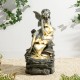 Glitzhome 22.75"H 4-Tiered Concrete Fairy Polyresin Outdoor Fountain with Pump and LED Light (KD)