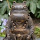 Glitzhome 21.75"H 2-Tiered Zen-Style Bronze Hippo Polyresin Outdoor Fountain with Pump and LED Light (KD)