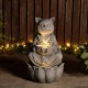 Glitzhome 21.75"H 2-Tiered Zen-Style Concrete Cat Polyresin Outdoor Fountain with Pump and LED Light (KD)