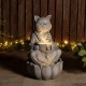 Glitzhome 21.75"H 2-Tiered Zen-Style Concrete Cat Polyresin Outdoor Fountain with Pump and LED Light (KD)