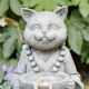 Glitzhome 21.75"H 2-Tiered Zen-Style Concrete Cat Polyresin Outdoor Fountain with Pump and LED Light (KD)
