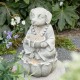 Glitzhome 21.75"H 2-Tiered Zen-Style Concrete Dog Polyresin Outdoor Fountain with Pump and LED Light (KD)