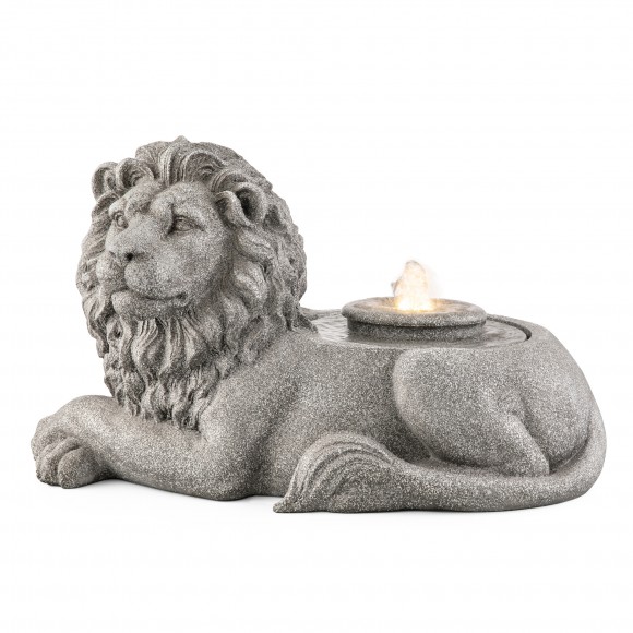 Glitzhome 20"L Zen-Style Lying Lion Polyresin Outdoor Fountain with Pump and LED Light (KD)