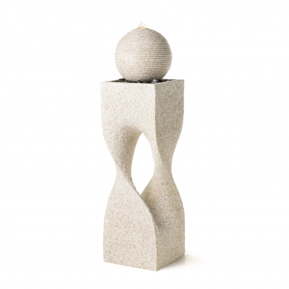 Glitzhome 36.5"H Modern Faux Terrazzo Geometric Pedestal and Sphere Polyresin Outdoor Fountain with Pump and LED Light (KD)