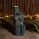 Glitzhome 29.5"H 4-Tiered Turquoise Wavy Textured Outdoor Ceramic Fountain with Pump and LED Light (KD)