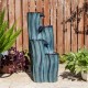 Glitzhome 29.5"H 4-Tiered Turquoise Wavy Textured Outdoor Ceramic Fountain with Pump and LED Light (KD)