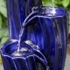 Glitzhome 29.5"H 4-Tiered Cobalt Blue Wavy Texture Outdoor Ceramic Fountain with Pump and LED Light (KD)